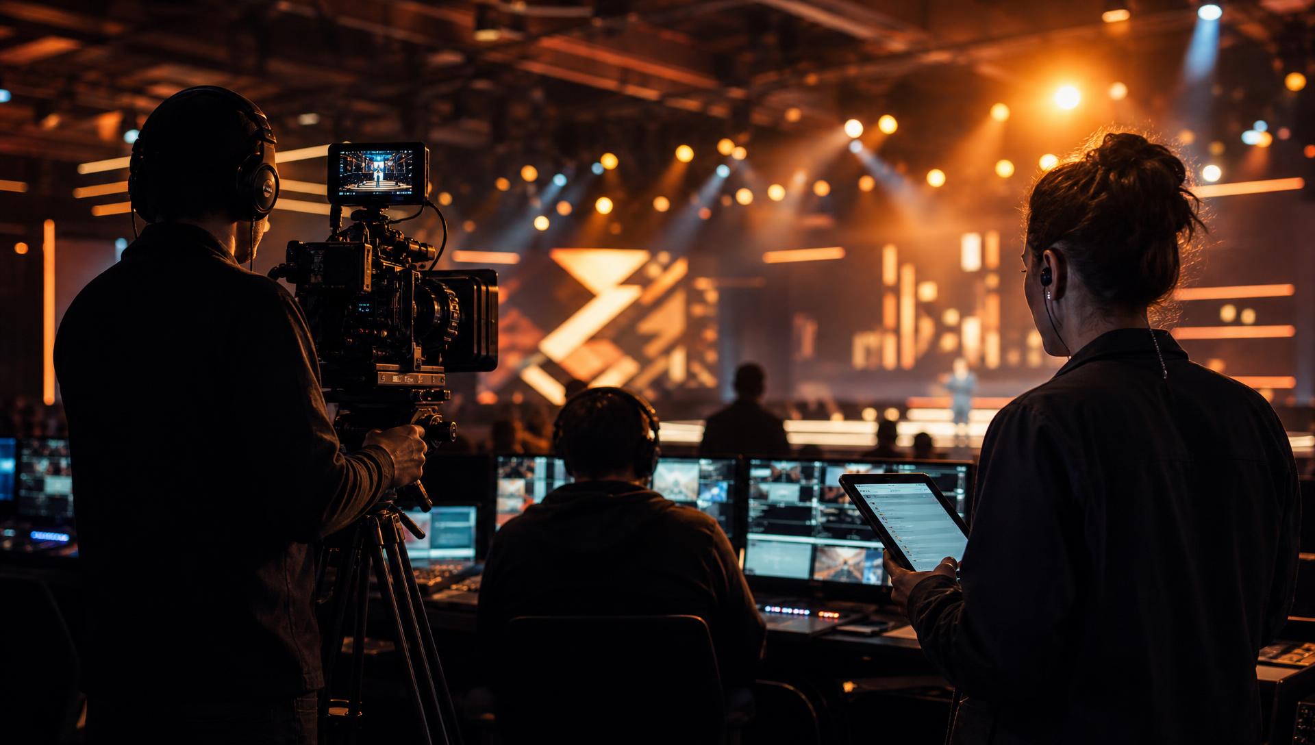 Golden Scope Media live event video production crew filming a keynote stage in Chicago